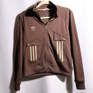 VTG Y2K Adidas Brown Gold‎ Trefoil Striped Jacket L Utility Pockets Sporty Track